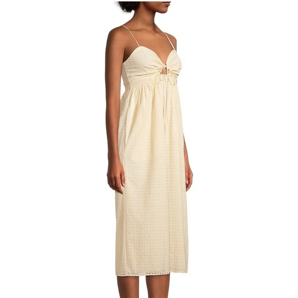 Rebecca Taylor Beige/Cream Lyra Embroidered cutout Midi dress Sz  10 Eyelets - Picture 2 of 16